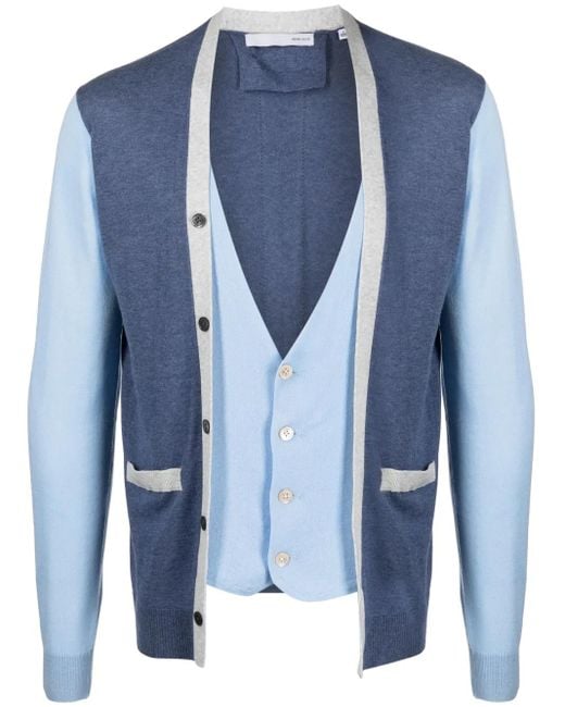 Private Stock Blue The Harold Colour-Block Cardigan for men