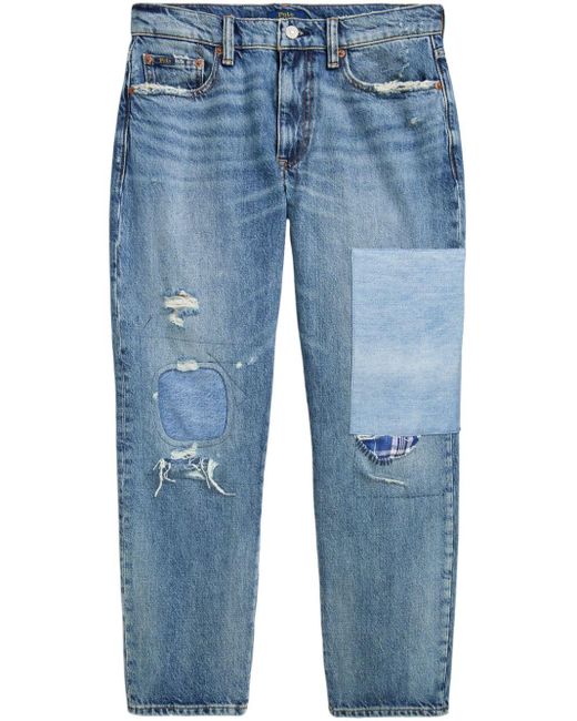 Polo Ralph Lauren Blue Patchwork High-rise Jeans