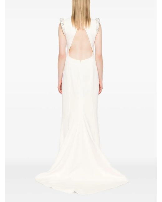 Jean Louis Sabaji White Crystal-Embellished Crepe Dress