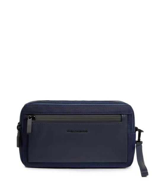 Piquadro Blue Logo-Plaque Zip-Fastening Clutch Bag for men