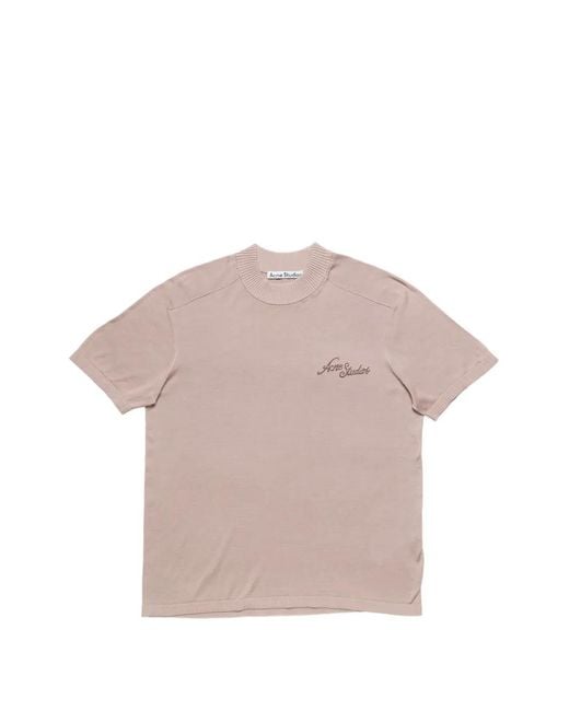 Acne Pink Embroidered Knitted T-Shirt for men