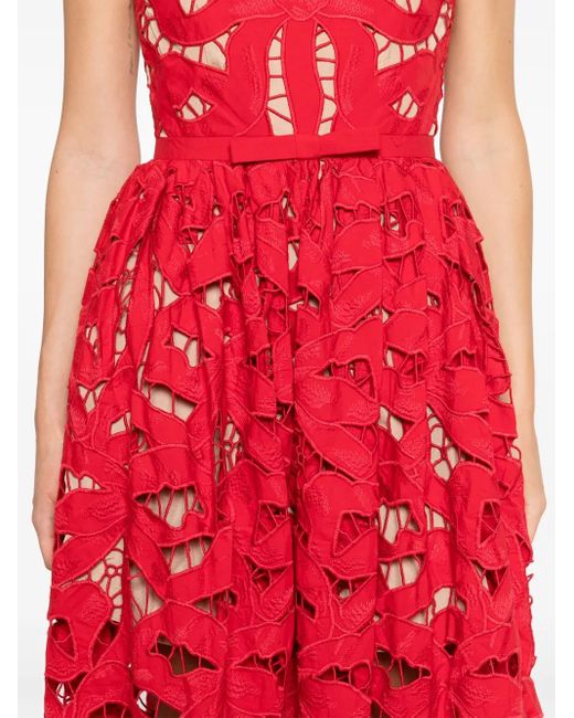 Self-Portrait Red Intricate Cut-Out Midi Dress With Removable Belt