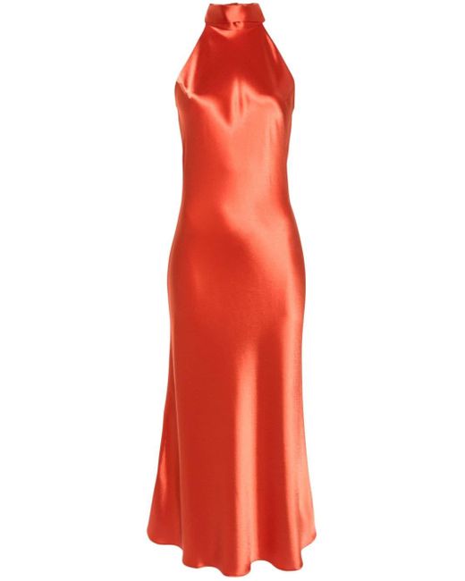 Galvan Red Cropped Sienna Satin-Weave Dress