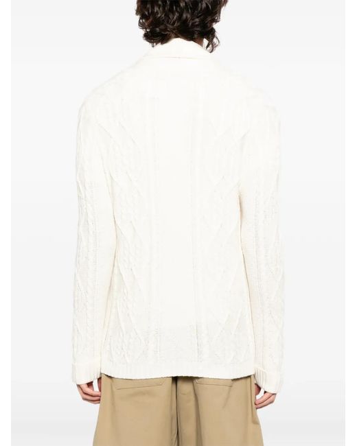 N.Peal Cashmere White Cable Shawl Cardigan for men