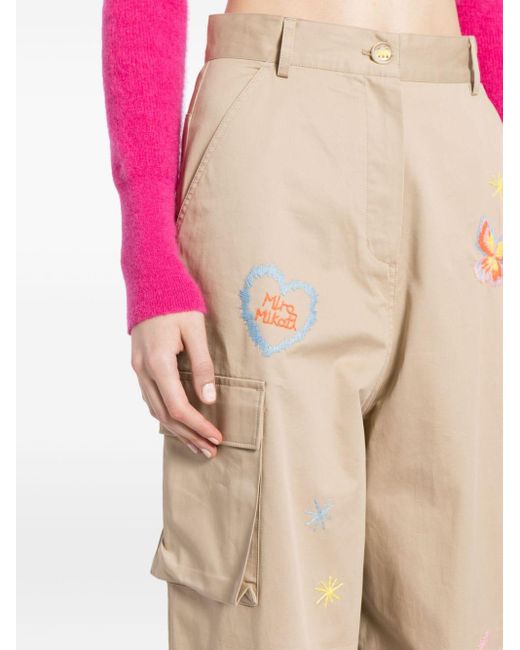 MIRA MIKATI Natural Embroidered Cotton Cargo Trousers