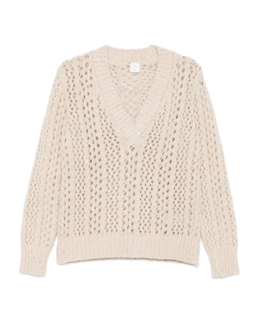 Eleventy Natural Sequin-Embellished Open-Knit Sweater