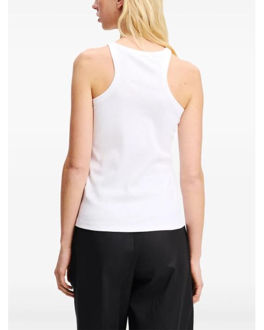 Karl Lagerfeld White Logo-Embroidered Tank Top