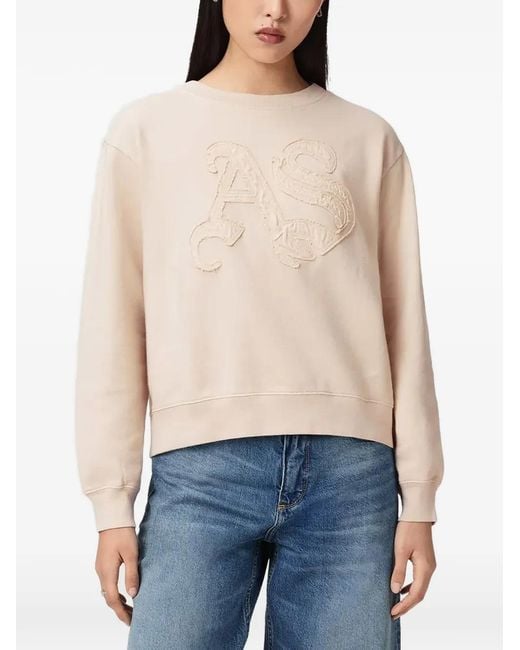 AllSaints Blue Logo-Patch Crew Neck Sweatshirt