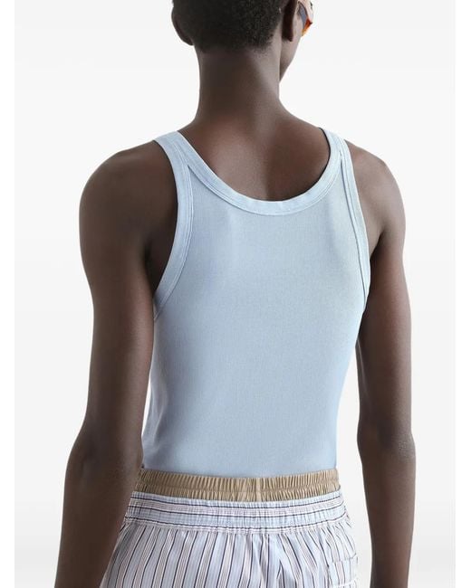 Dolce & Gabbana Blue Cotton Tank Top With Print for men