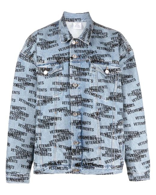 Vetements Blue Logo-Print Denim Jacket for men