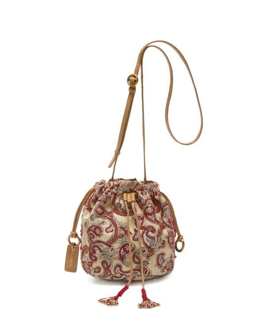 Maliparmi Natural Bead-Embellished Paisley-Print Bucket Bag