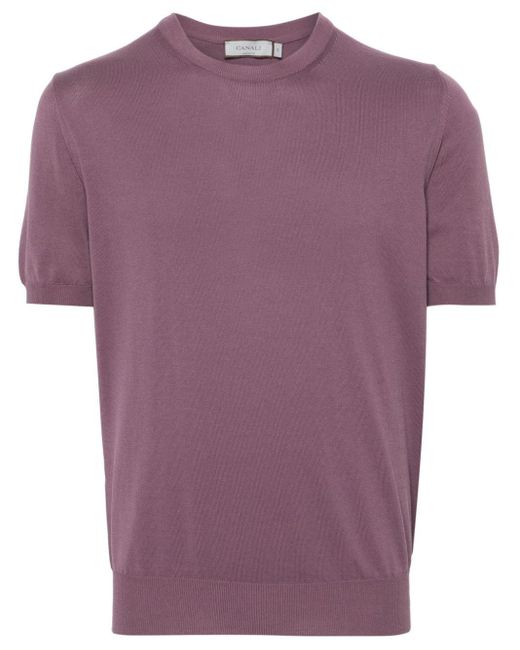 Canali Purple Short-sleeve Fine-knit Jumper for men