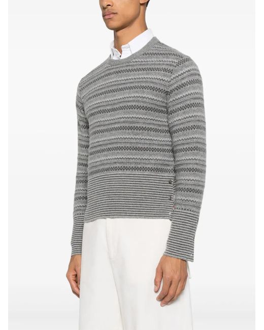 Thom Browne Gray Fair Isle Float Jacquard Sweater for men