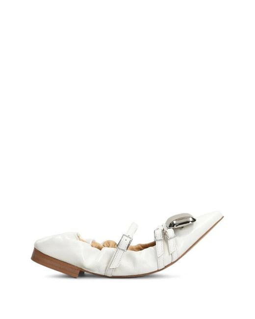 Alchimia White Buckle-Strap Ballet Flats