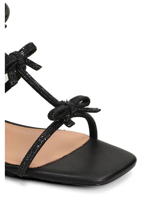 Bibi Lou Black Bow-Embellished Crystal-Encrusted Sandals