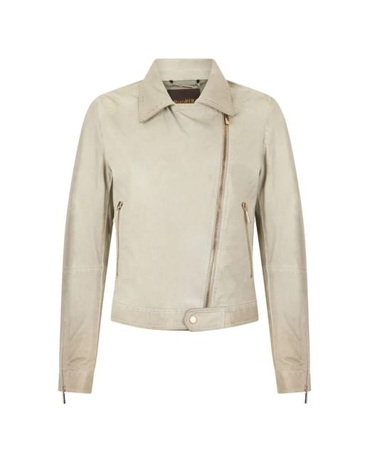 Moorer White Asymmetrical Leather Jacket