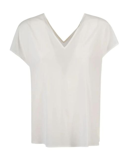 Peserico White V-Neck Short-Sleeve Blouse