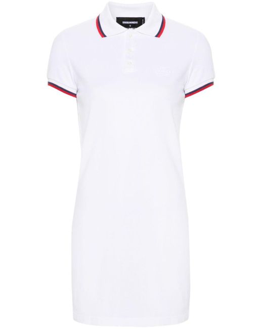 DSquared² White Stripe-trim Cotton Polo Dress