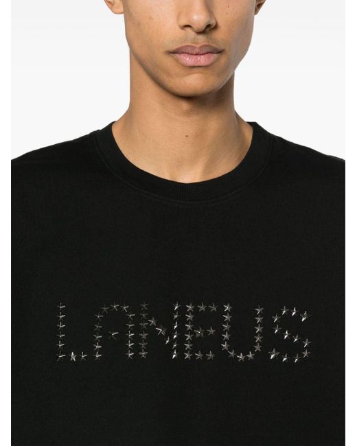 メンズ Laneus スタースタッズロゴ Tシャツ Black