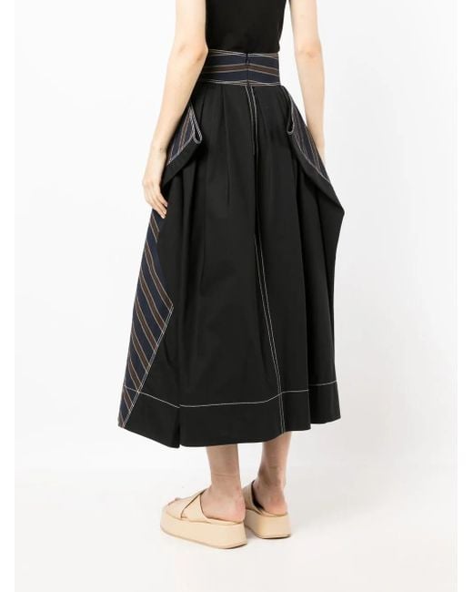 Tory Burch ストライプ フレアスカート Black