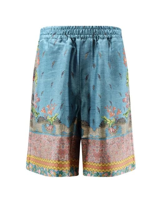 Pierre Louis Mascia Blue Aloe Floral-Print Silk Shorts