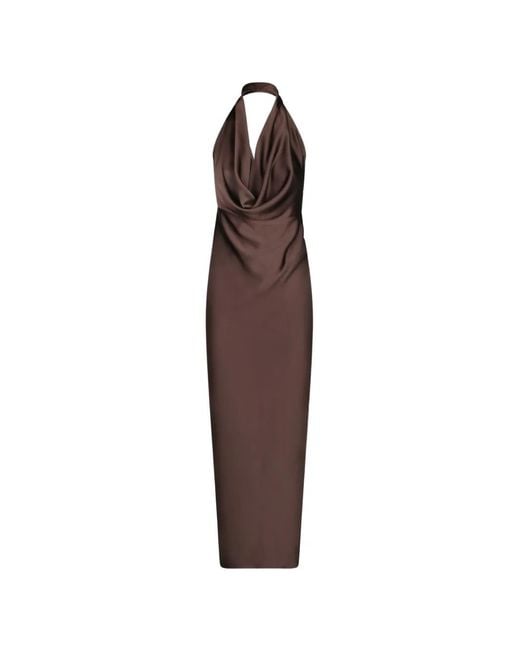 Blanca Vita Brown Cowl-Neck Halter-Neck Midi Dress