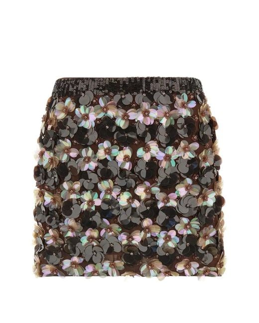P.A.R.O.S.H. Black Floral-Sequins Skirt