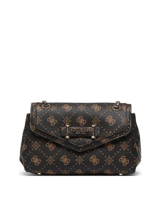 Guess Black Monogram-Print Chain-Link Shoulder Bag