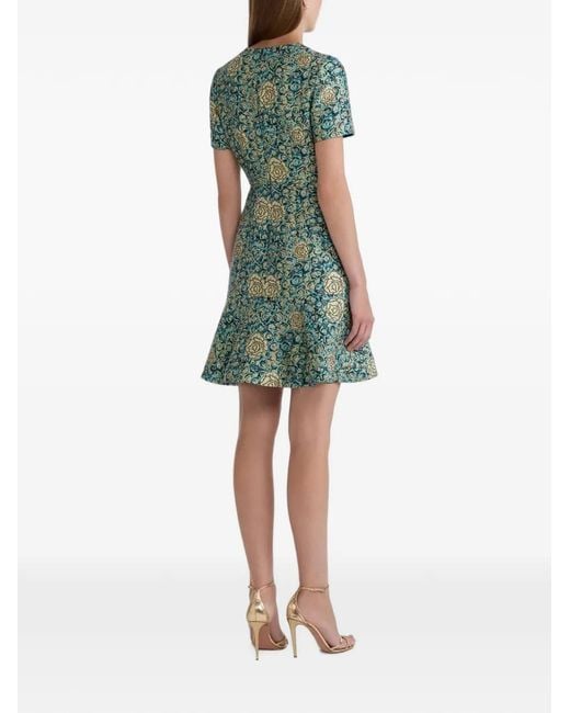 Saloni Green Robe Courte En Brocart À Motif Rose