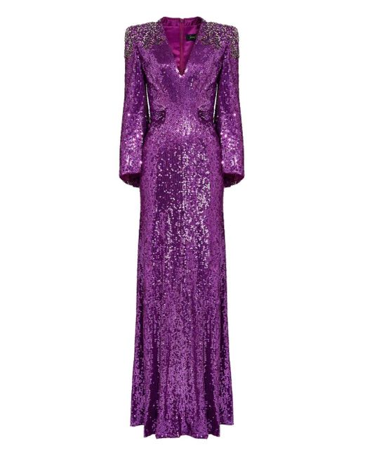 Jenny Packham Purple Sequin-Embellished V-Neck Maxi Dress