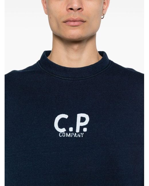 C P Company Blue Logo-print Cotton Sweatshirt for men