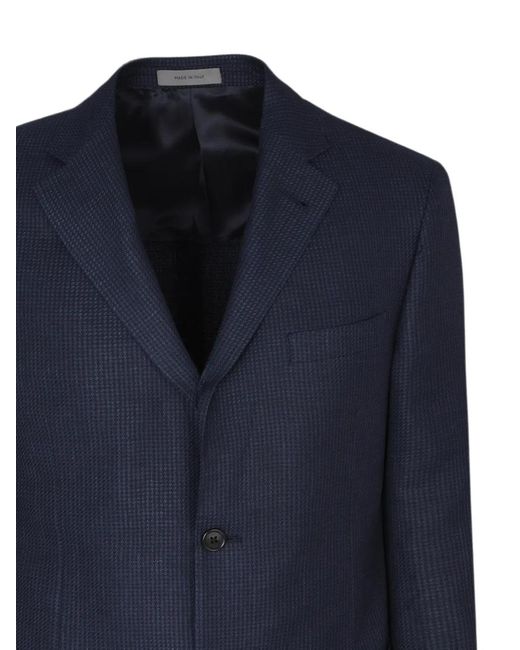 Corneliani Blue Micro-Patterned Single-Breasted Jacket for men