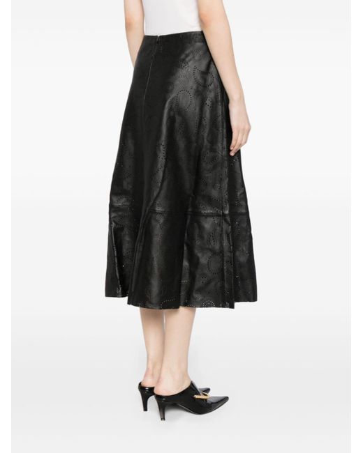 Yves Salomon Black Perforated Leather Skirt