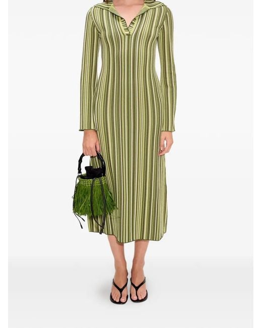 Simon Miller Green Collared Striped Midi Dress