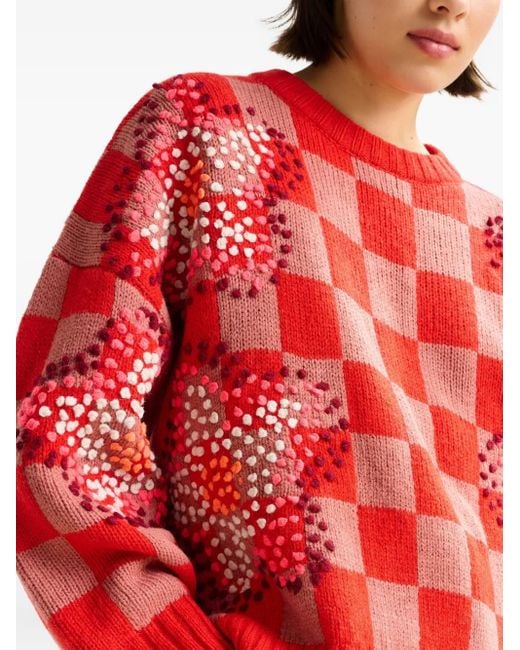 Essentiel Antwerp Red Inter Checkerboard Sweater