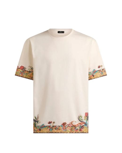 Etro White Cotton Jersey T-Shirt With Placed Paisley Print for men