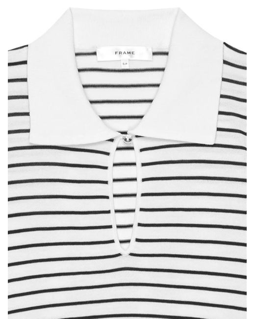 FRAME White Striped Keyhole Polo Top