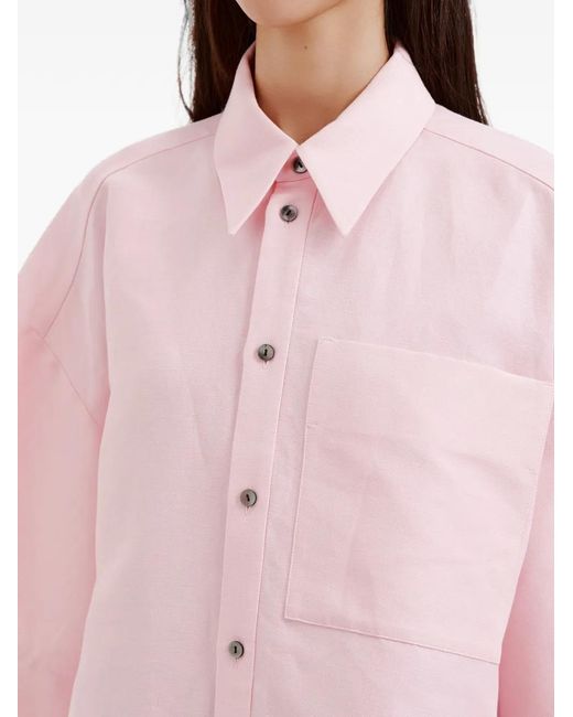 Enfold Pink Chest-Pocket Oversized Short-Sleeved Shirt