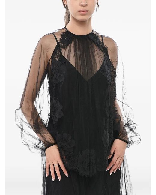 Stella McCartney Black Sophie Lace-Trimmed Tulle Maxi Dress