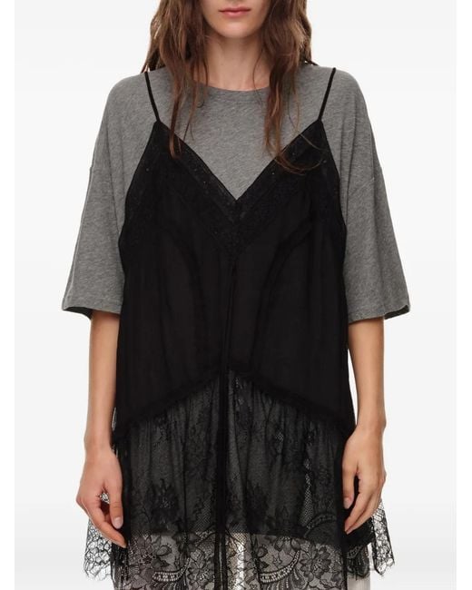 Bimba Y Lola Black Melange Fluid Layer T-Shirt Top