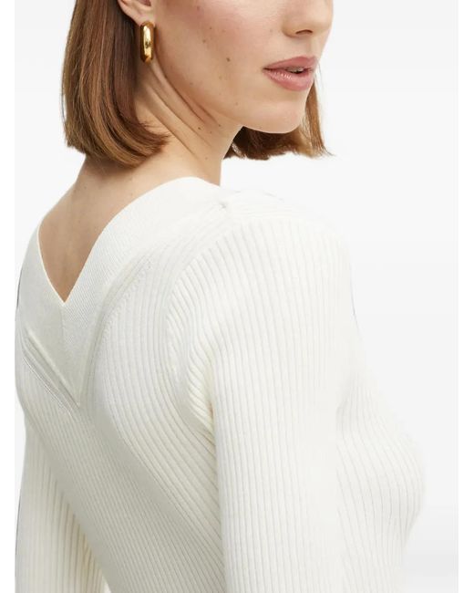 Guess White Ribbed-Knit V-Neck Sweater