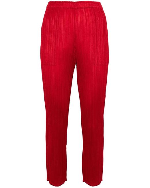 Pleats Please Issey Miyake Red Plissé-effect Cropped Trousers
