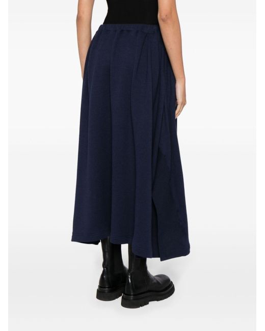 Yohji Yamamoto Blue High-waist Pleated Midi Skirt