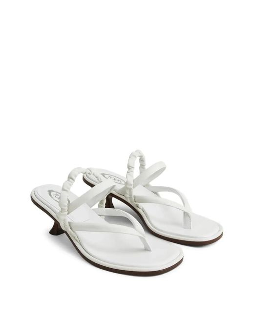 Tod's White Ruched Strap Sandals