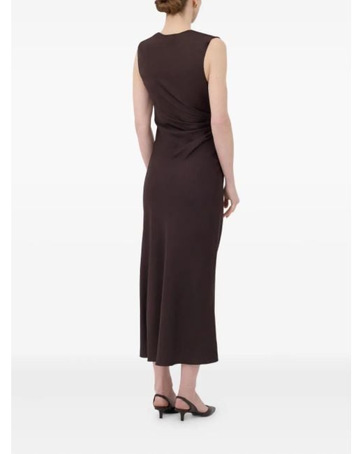 Loulou de Saison Brown Roan Draped Metal-Ornament Midi Dress