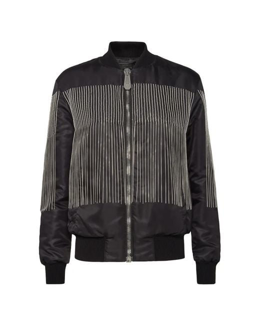 Philipp Plein Black Veste Bomber À Franges