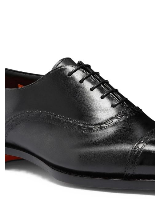 Santoni Black Perforated Leather Oxford Shoes for men