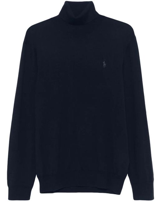 Polo Ralph Lauren Blue Ribbed Turtleneck Merino Sweater for men