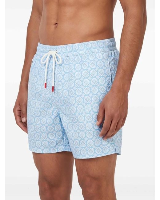 Kiton Blue Floral-Print Swim Shorts for men