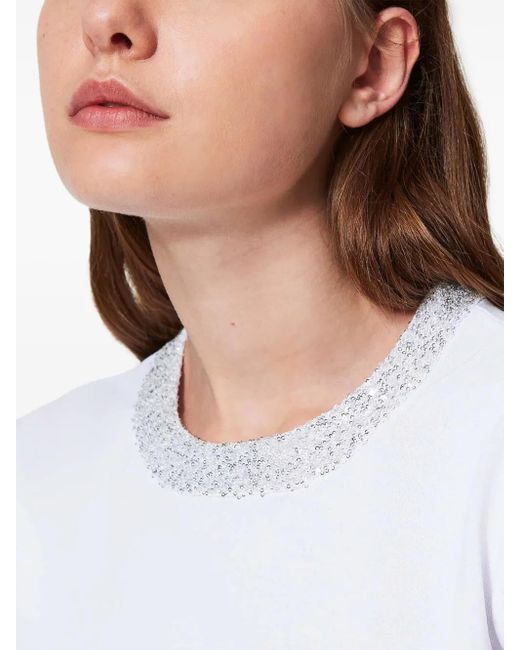 Twinset White Sequin-Embellished Fitted Jumper